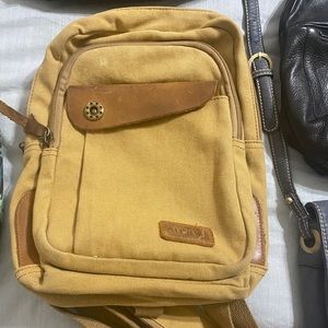 Canvas + leather backpack purse